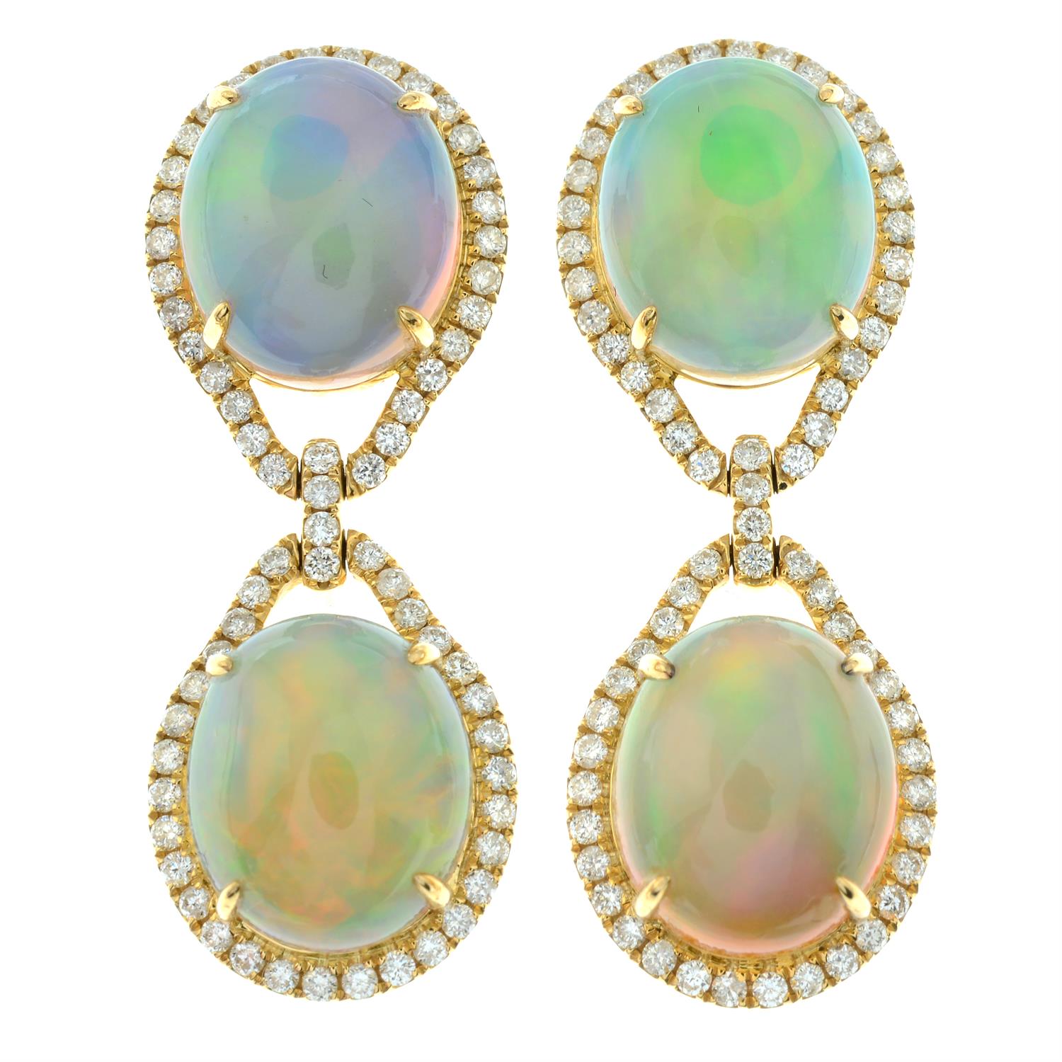 A pair of opal and brilliant-cut diamond drop earrings. - Image 2 of 3