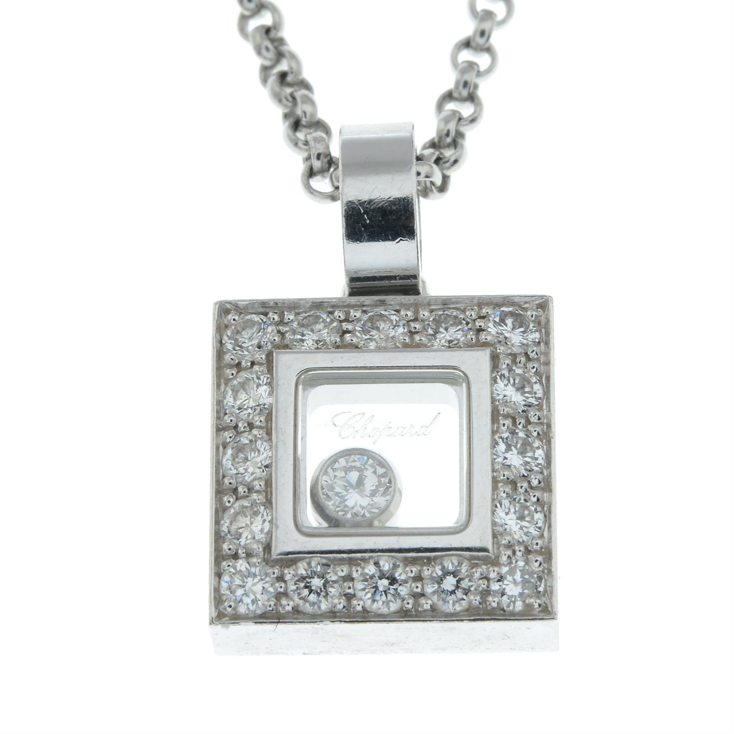 An 18ct gold 'Happy Diamonds' square-shape pendant, with chain, by Chopard. - Image 2 of 5