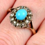 A late 19th century silver and gold turquoise and rose-cut diamond cluster ring.
