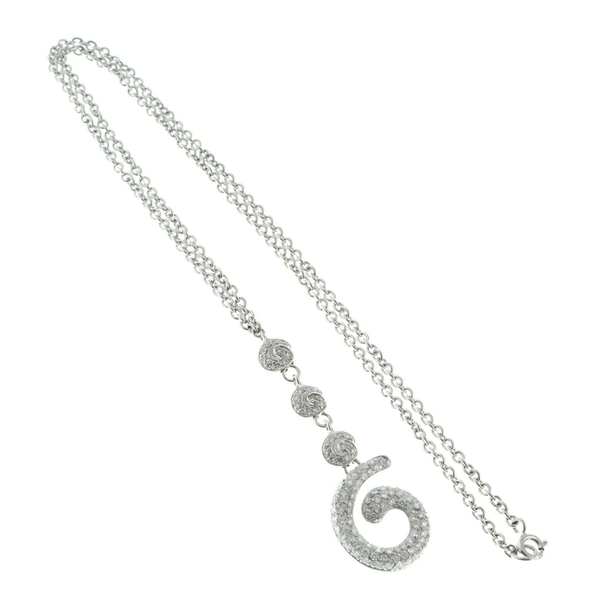 A pavé-set diamond scroll pendant necklace. - Image 4 of 5