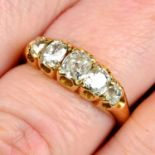 A mid Victorian 18ct gold old-cut diamond five-stone ring.