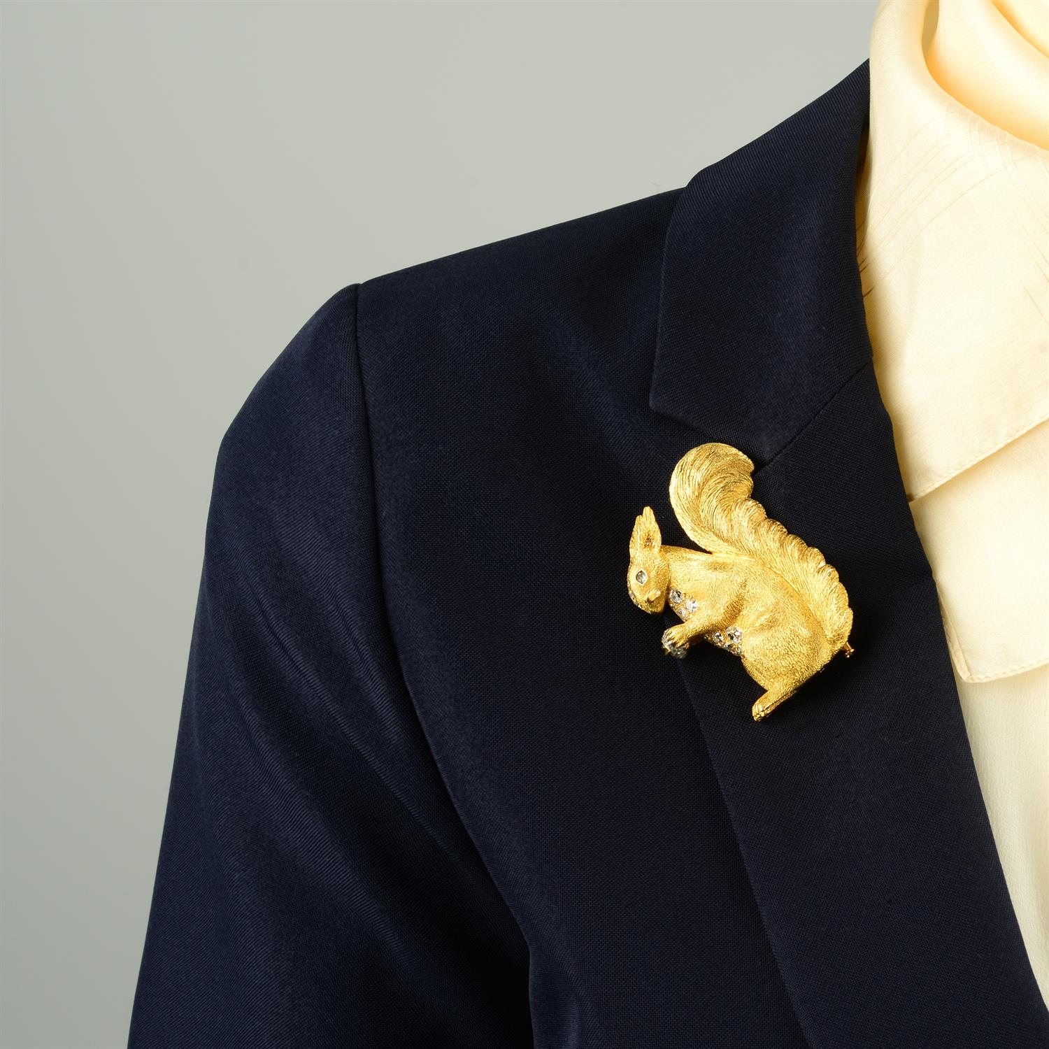 A mid 20th century 18ct gold old-cut diamond squirrel brooch, holding a rose-cut diamond nut, - Image 4 of 4