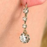 A pair of graduated old-cut diamond drop earrings.