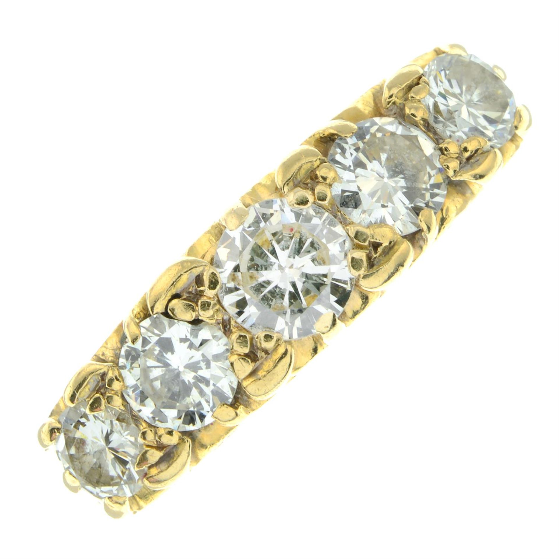 An early 20th century 18ct gold transitional-cut diamond five-stone ring. - Bild 2 aus 5