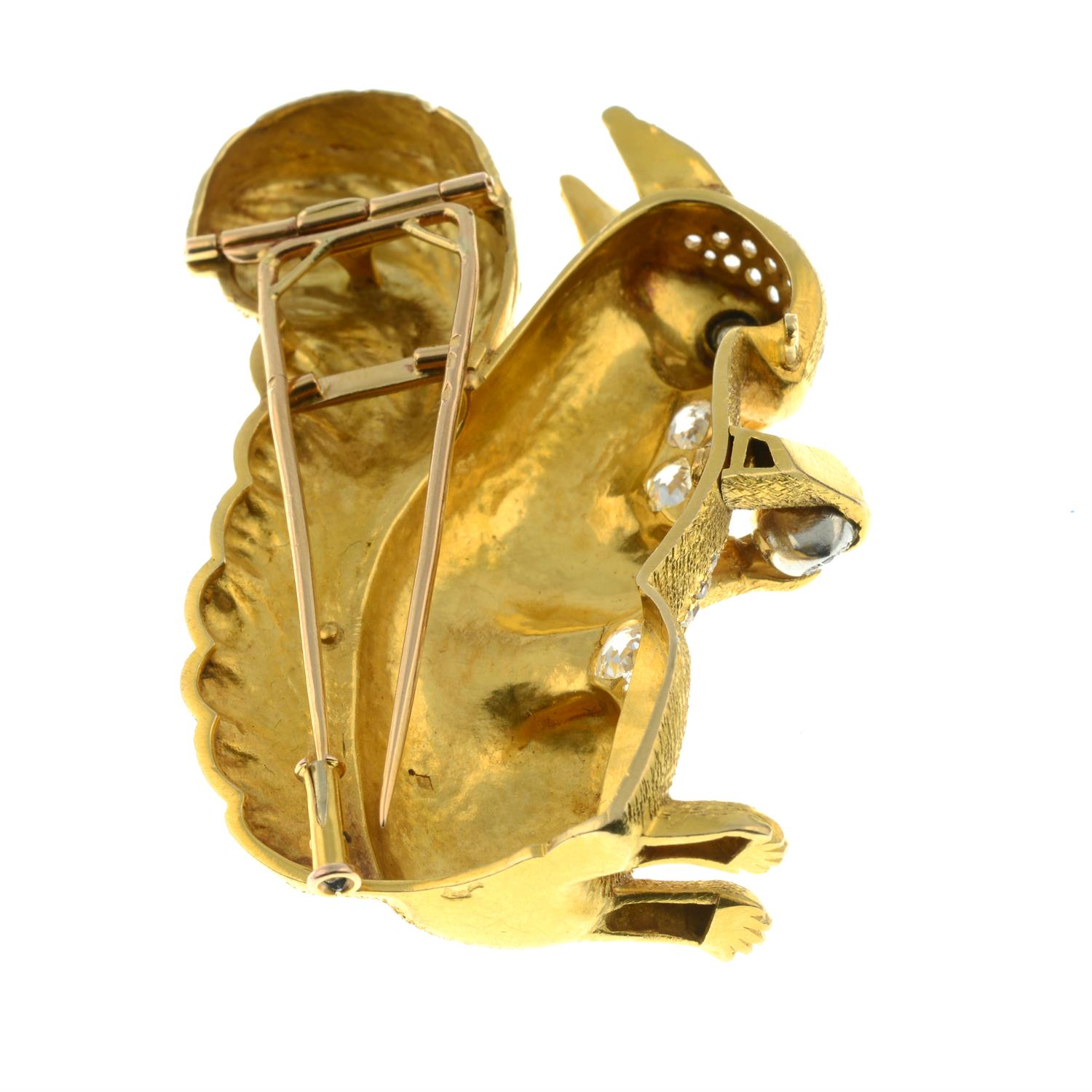 A mid 20th century 18ct gold old-cut diamond squirrel brooch, holding a rose-cut diamond nut, - Image 3 of 4