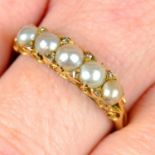 An early 20th century 18ct gold split pearl and diamond point ring.
