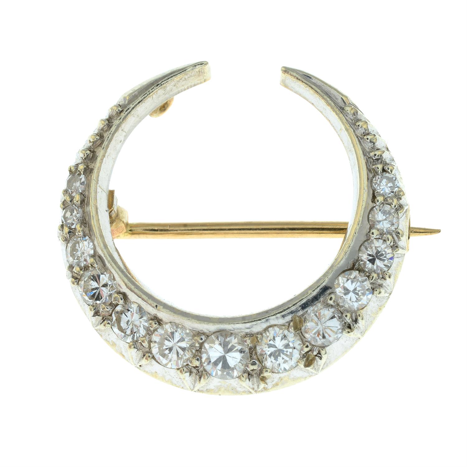 A brilliant and single-cut diamond crescent moon brooch. - Image 2 of 4