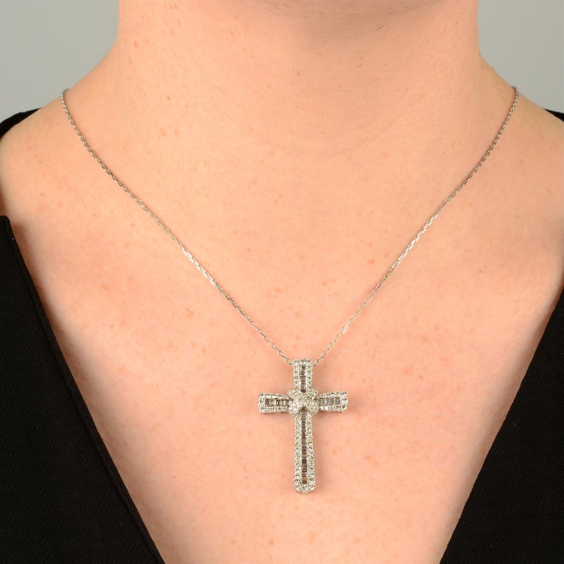 A baguette and brilliant-cut diamond cross pendant, with 18ct gold chain. - Image 5 of 5