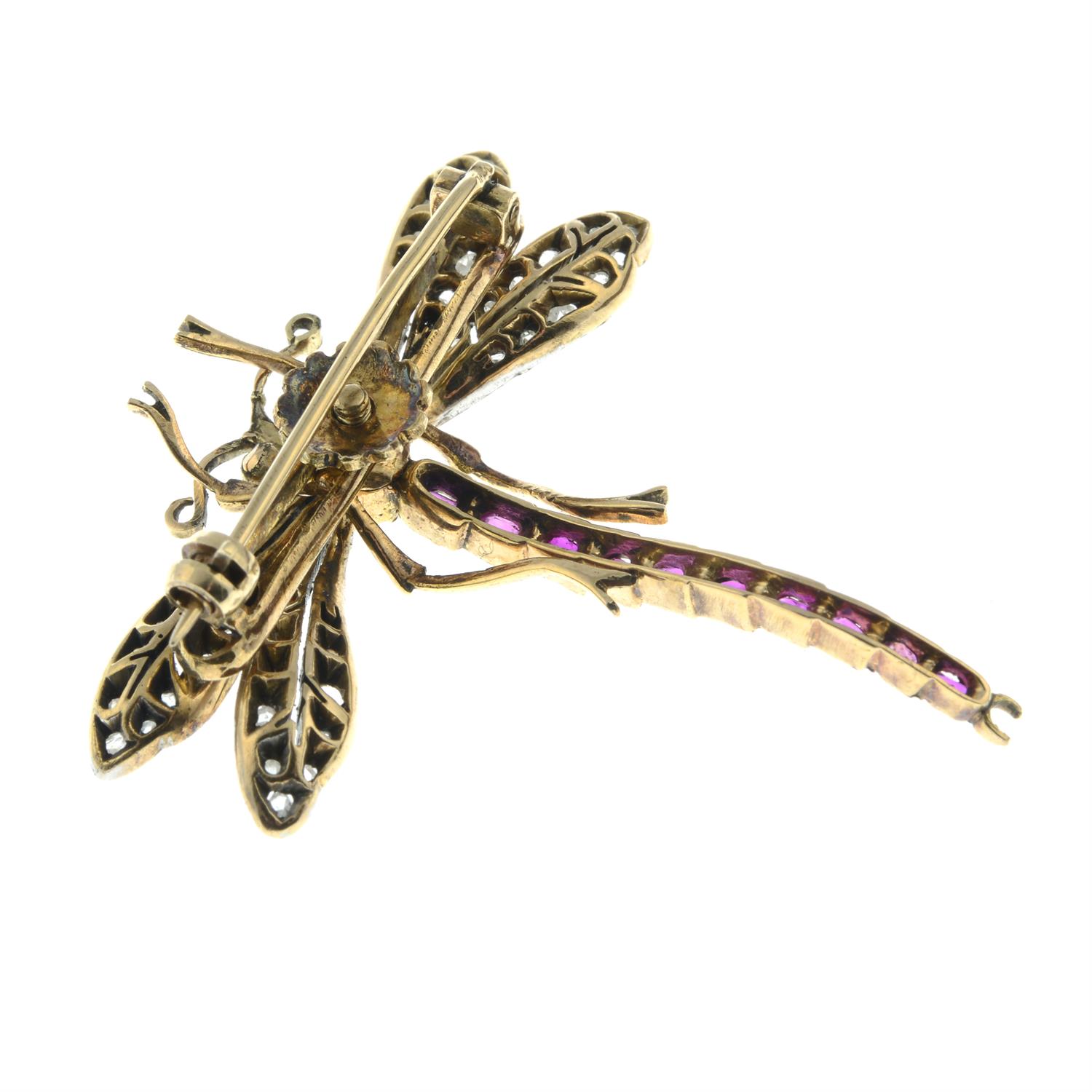 A late 19th century ruby, rose-cut diamond and sapphire dragonfly brooch. - Image 3 of 4