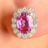 A pair of 18ct gold pink sapphire and brilliant-cut diamond cluster earrings.