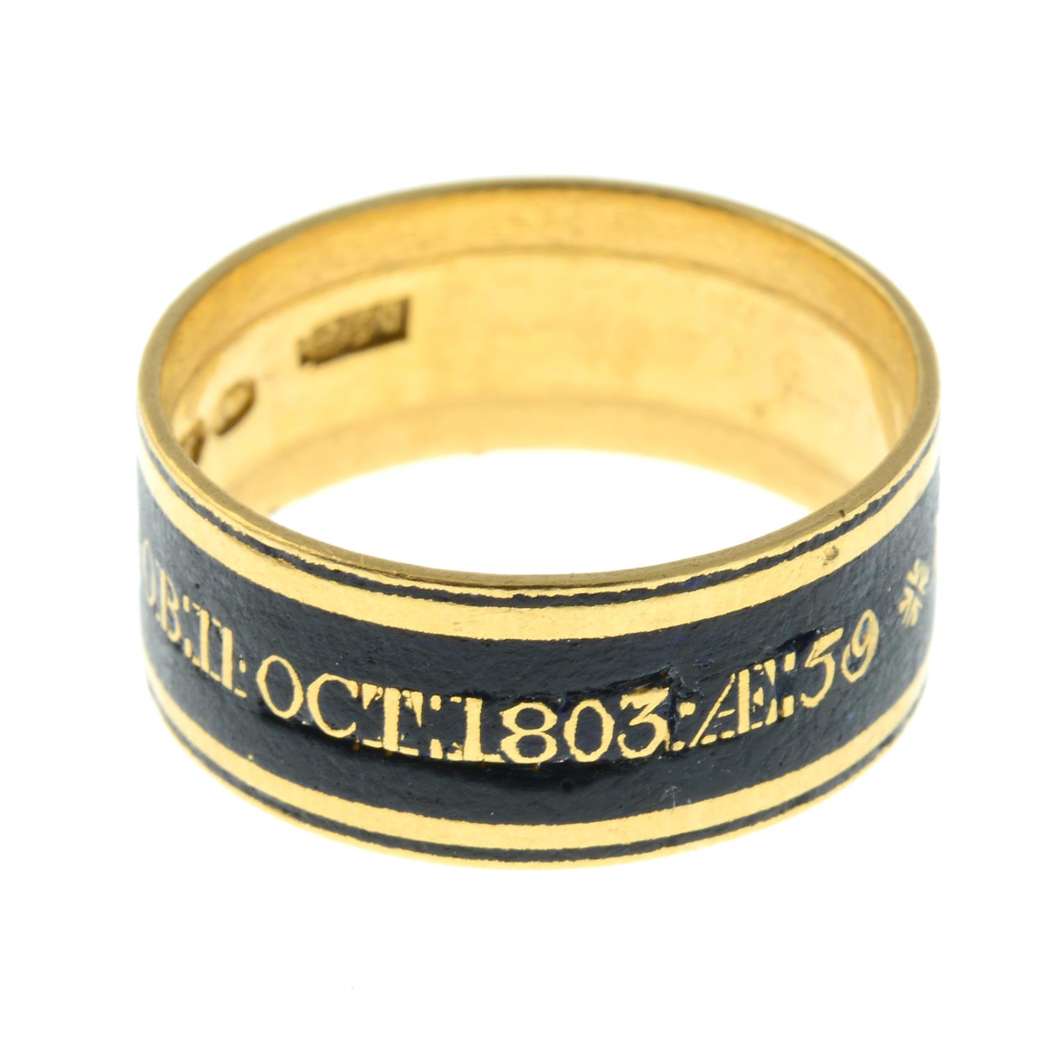 A Georgian 22ct gold black enamel mourning ring, marked for Henry Somerset, 5th Duke of Beaufort'. - Image 4 of 5