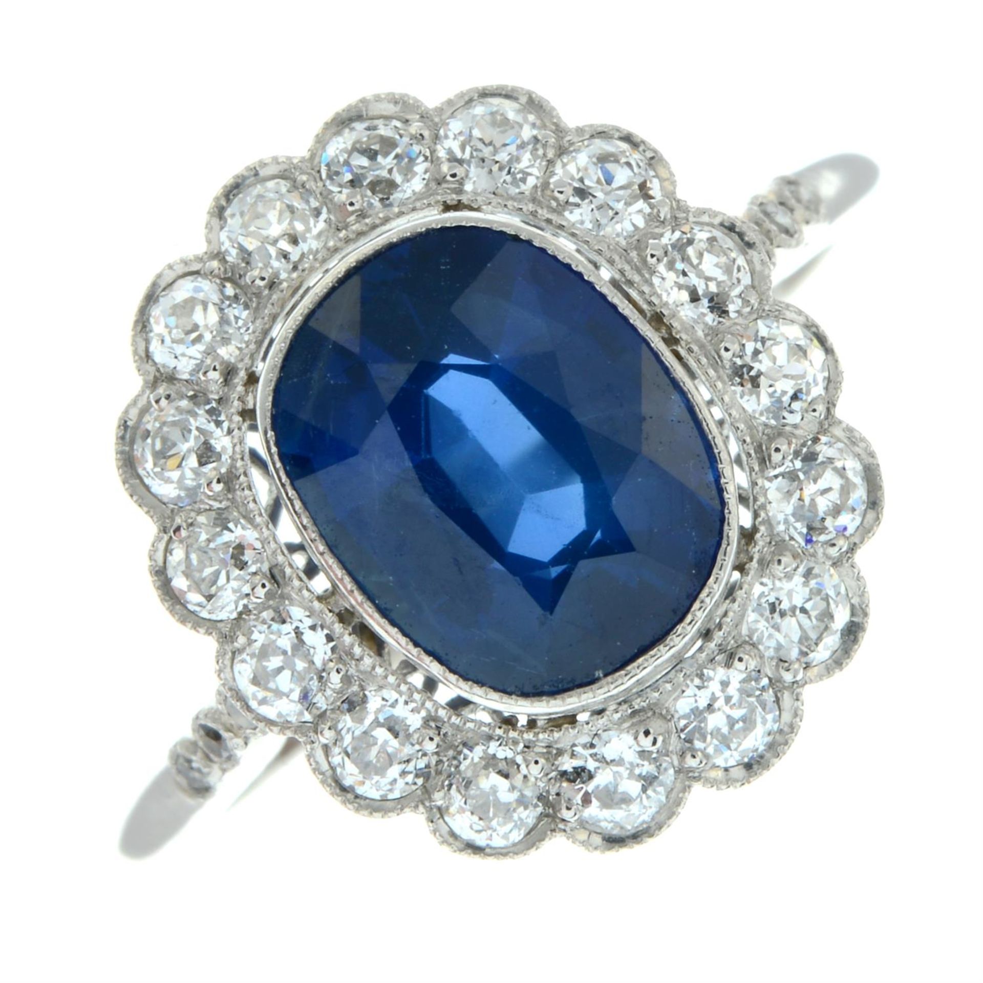 A sapphire and old-cut diamond cluster ring. - Image 2 of 5