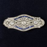 An Art Deco platinum and 18ct gold old and rose-cut diamond and calibre-cut sapphire pierced