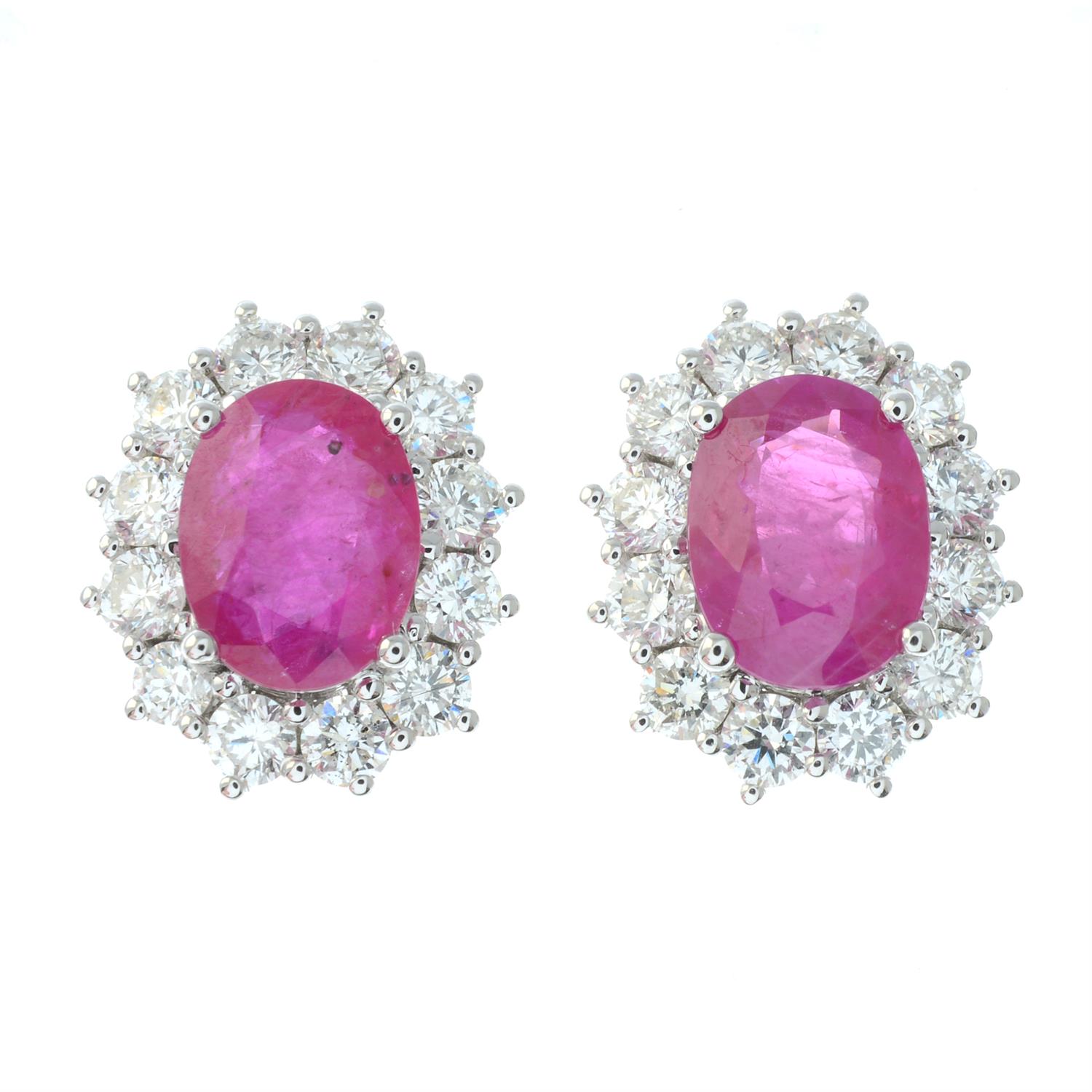 A pair of 18ct gold ruby and brilliant-cut diamond earrings. - Image 2 of 3