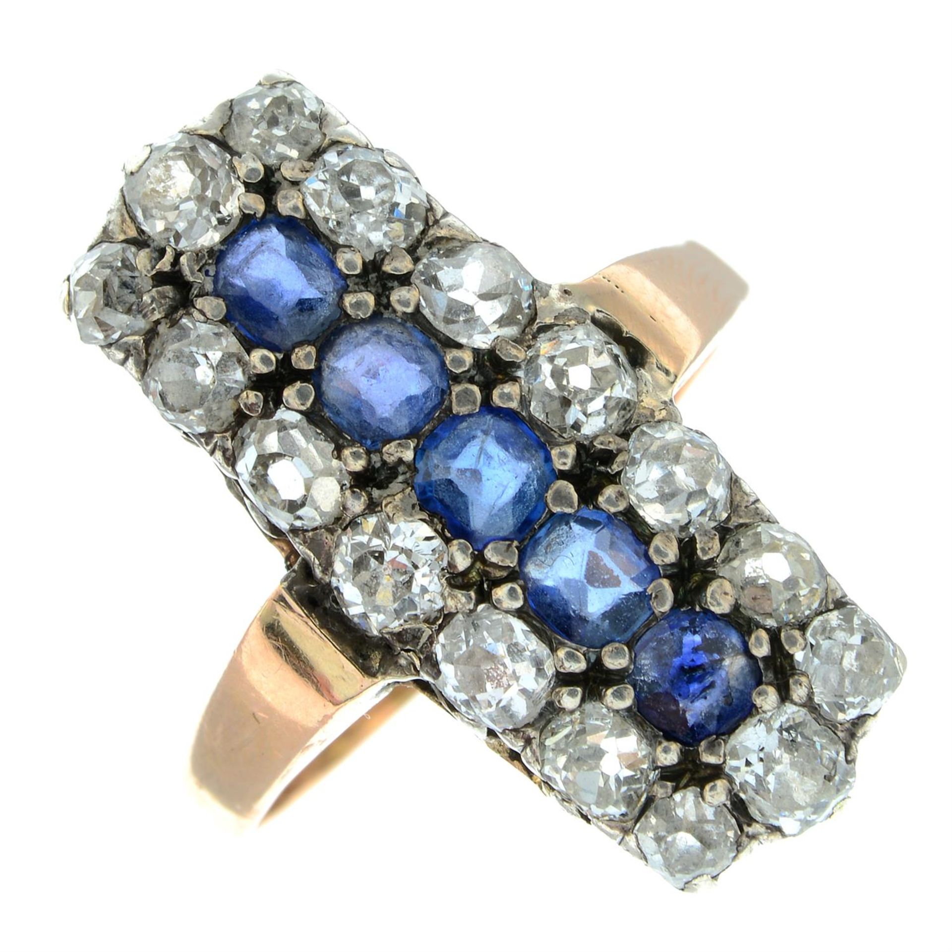 An early 20th century silver and gold old-cut diamond and sapphire dress ring, with replacement - Image 2 of 5