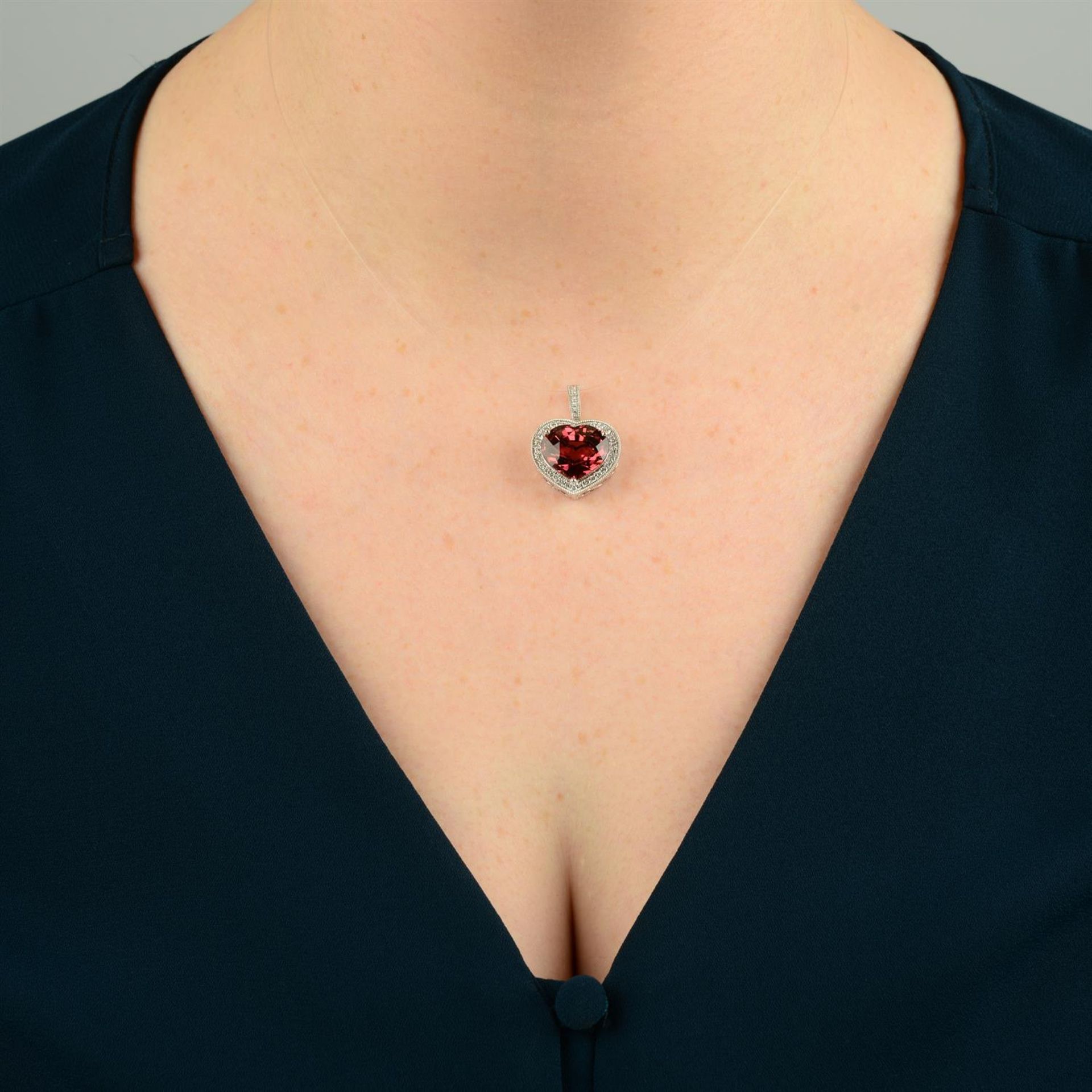An 18ct gold pink tourmaline and brilliant-cut diamond heart-shape pendant. - Image 4 of 4
