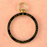 A 19th century 15ct gold black enamel, mourning hinged loop pendant.