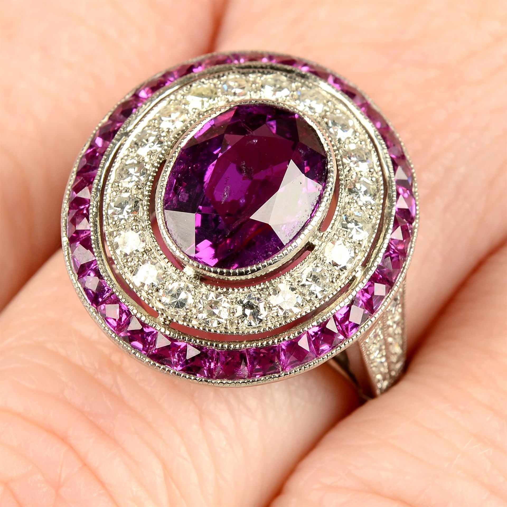 A ruby and diamond dress ring, by JoAq.