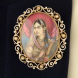 A late 19th to early 20th century 18ct gold portrait miniature brooch of Mumtaz Mahal,