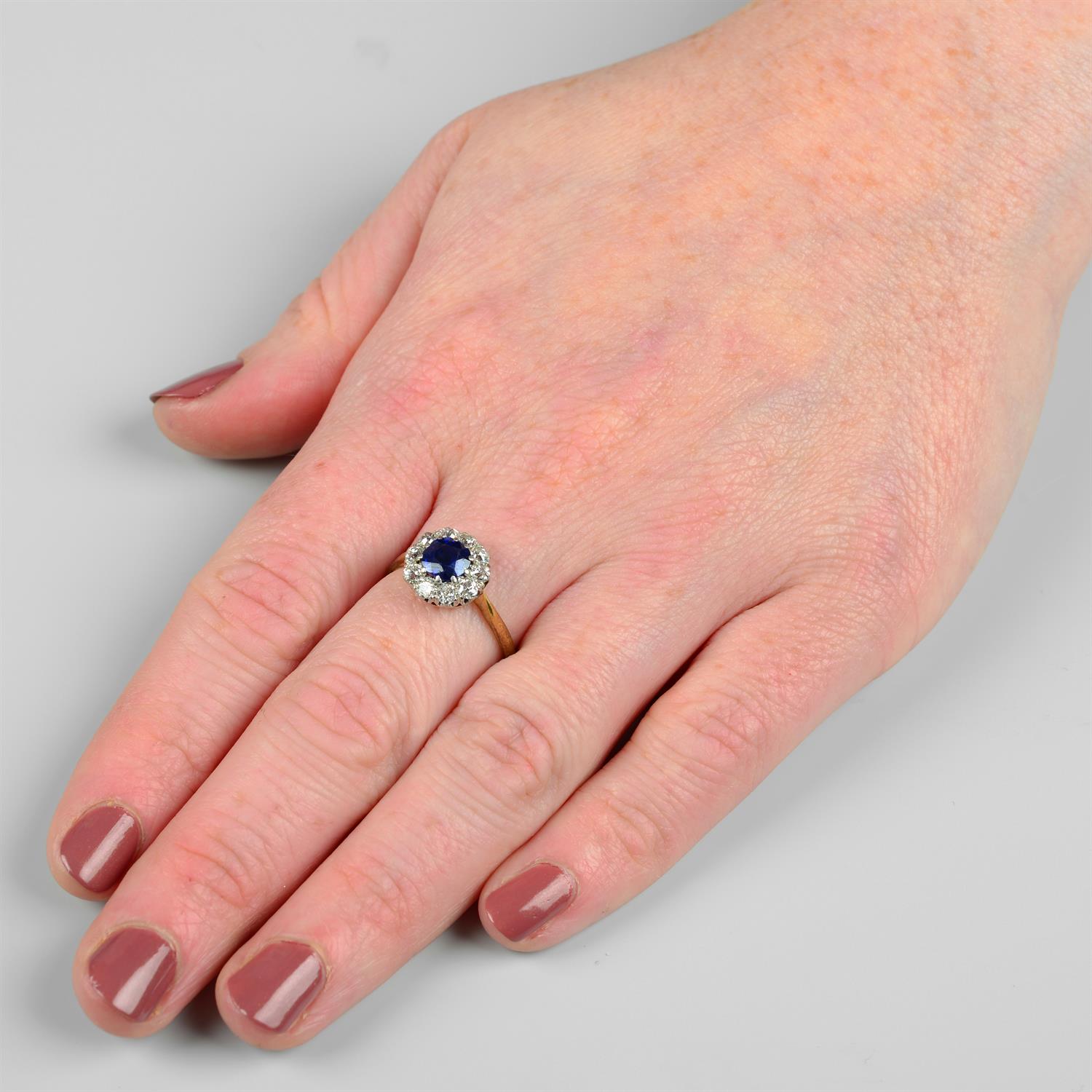 An early to mid 20th century 18ct gold sapphire and old-cut diamond cluster ring. - Image 5 of 5
