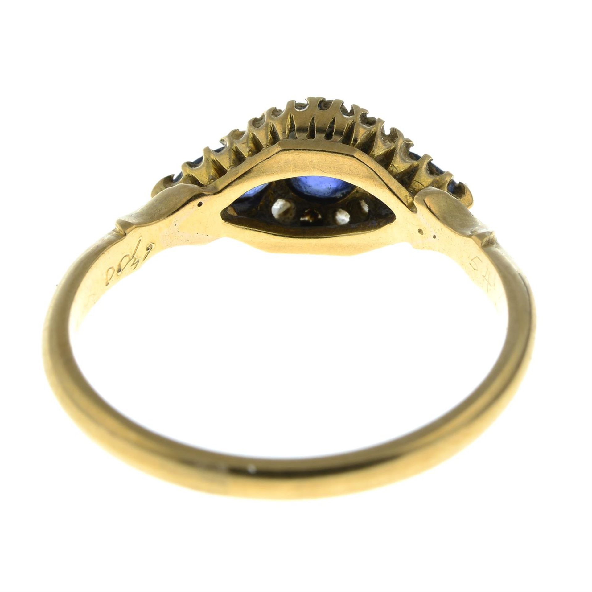 An Edwardian 18ct gold sapphire three-stone and diamond ring. - Image 4 of 5