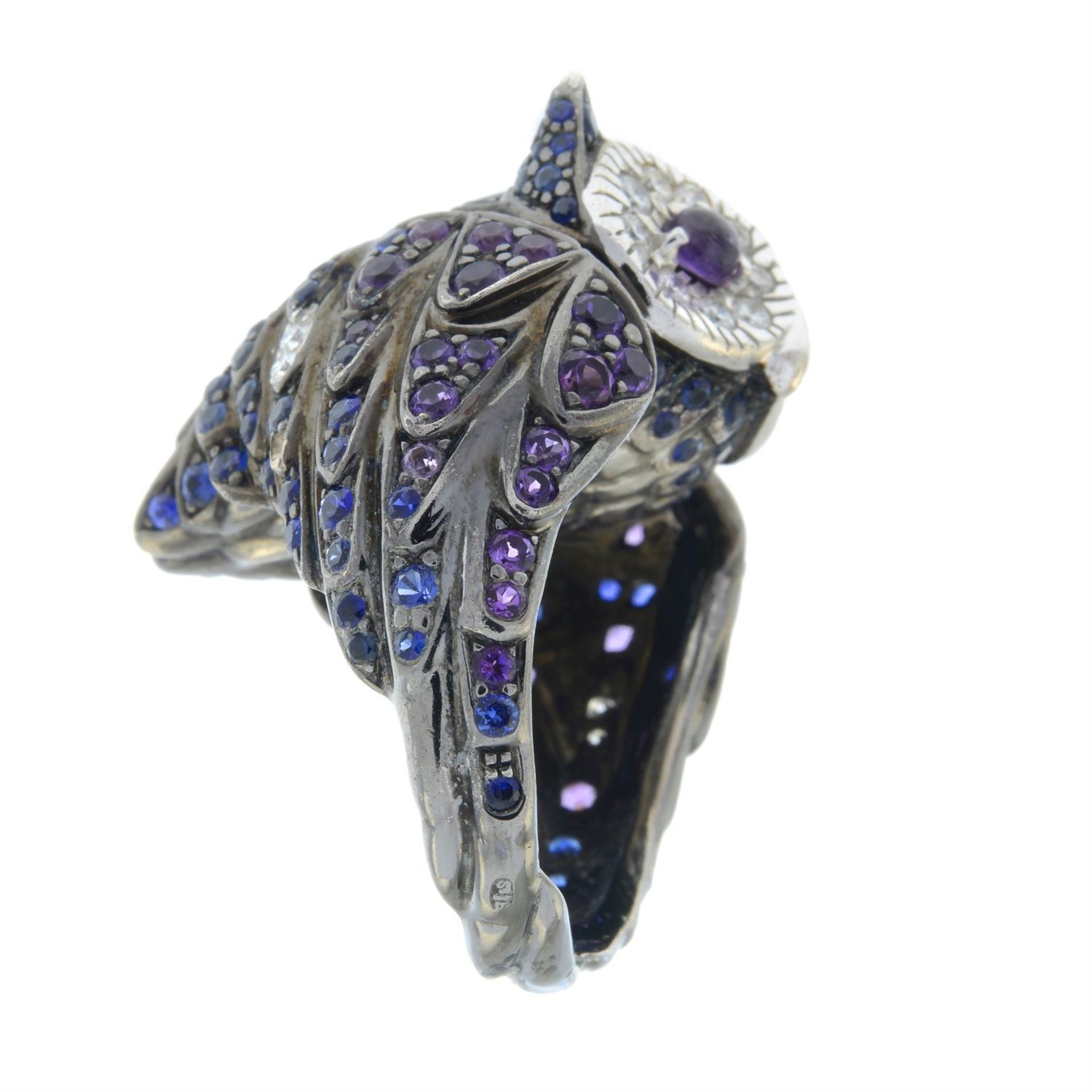 An amethyst, sapphire and brilliant-cut diamond 'Noctua' owl ring, by Boucheron. - Image 5 of 6