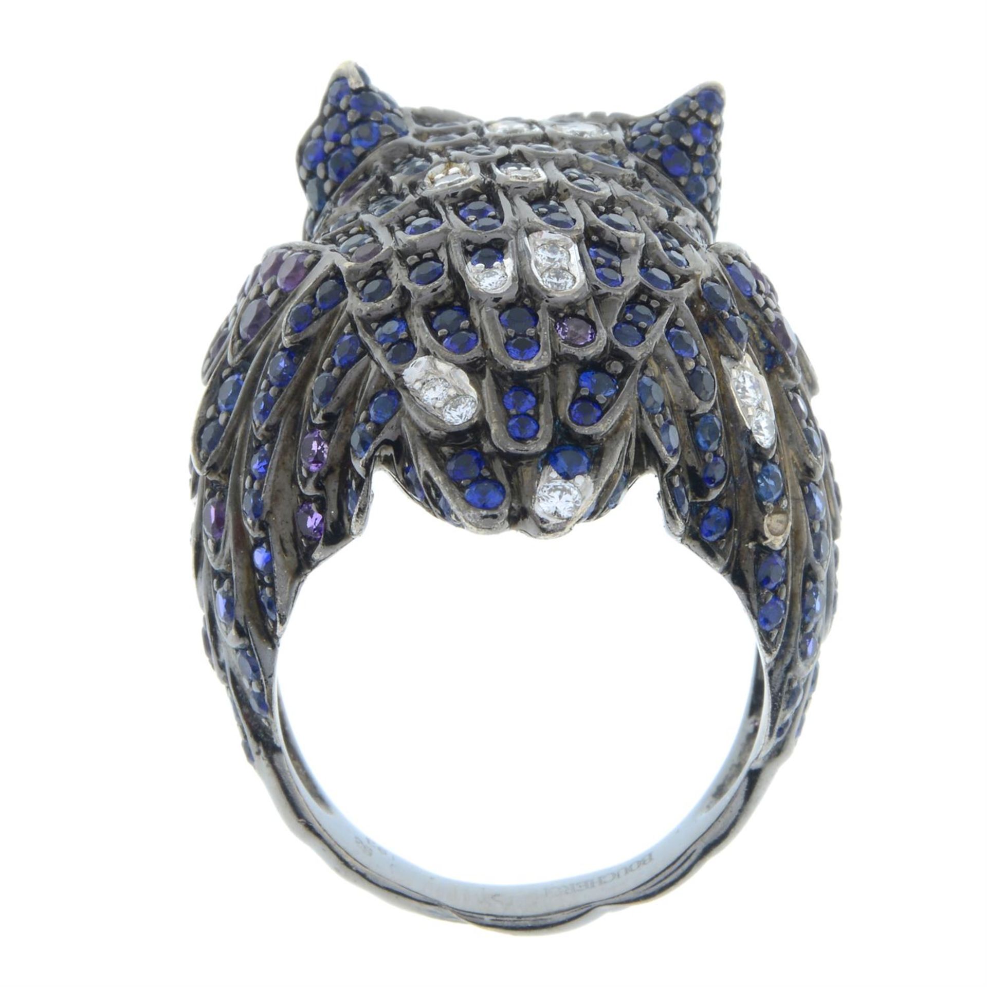 An amethyst, sapphire and brilliant-cut diamond 'Noctua' owl ring, by Boucheron. - Image 4 of 6
