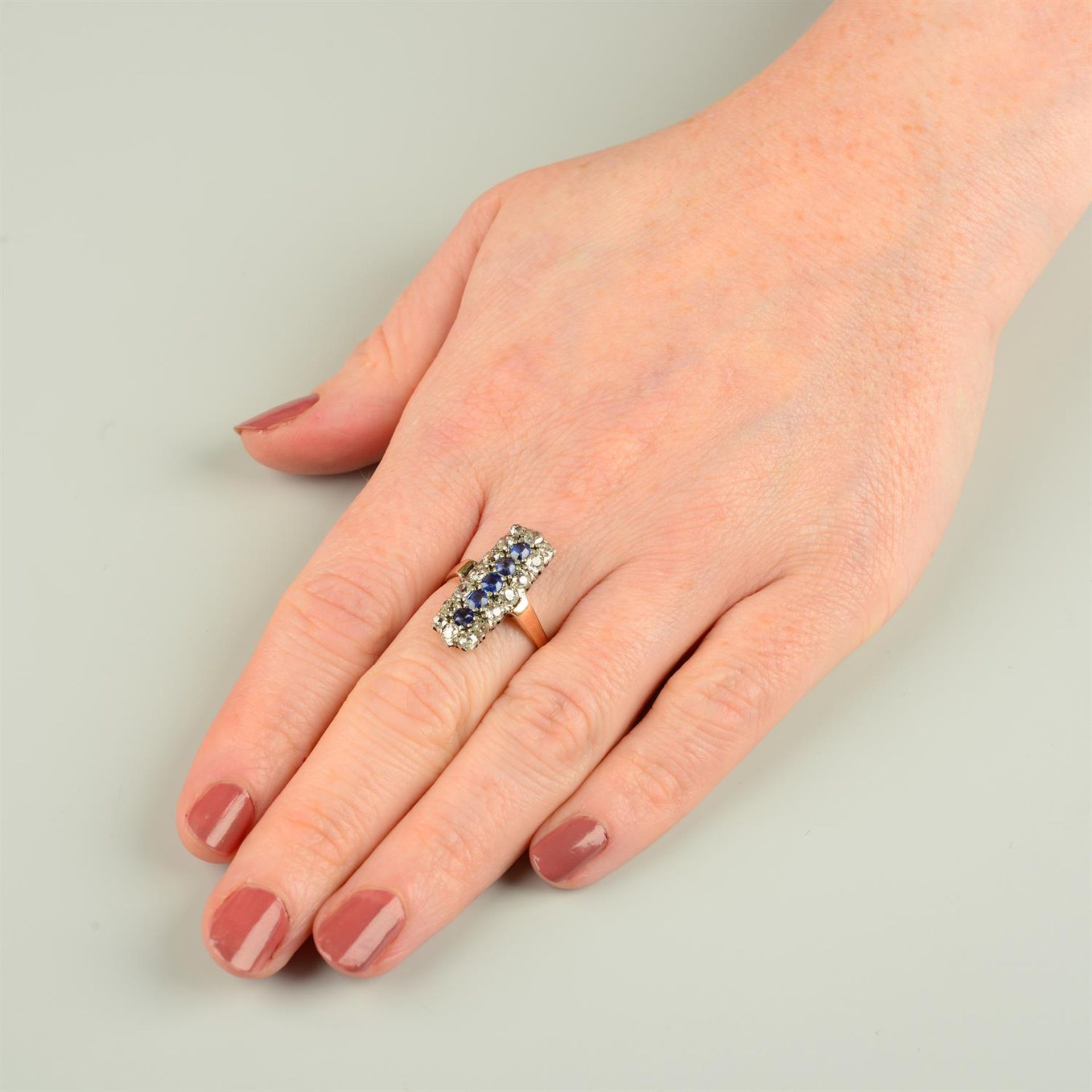 An early 20th century silver and gold old-cut diamond and sapphire dress ring, with replacement - Image 5 of 5