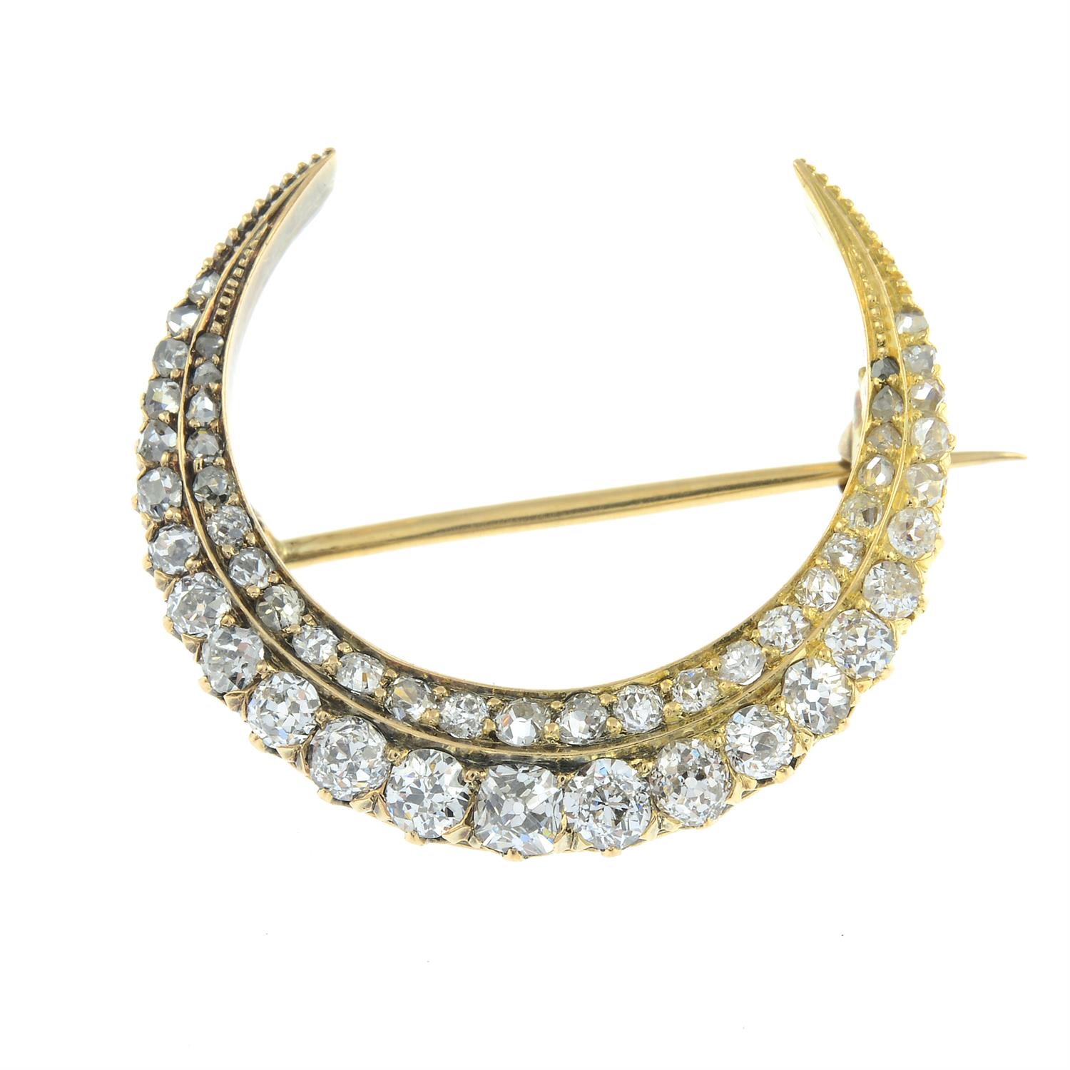An early 20th century 18ct gold old and rose-cut diamond crescent brooch. - Image 2 of 4