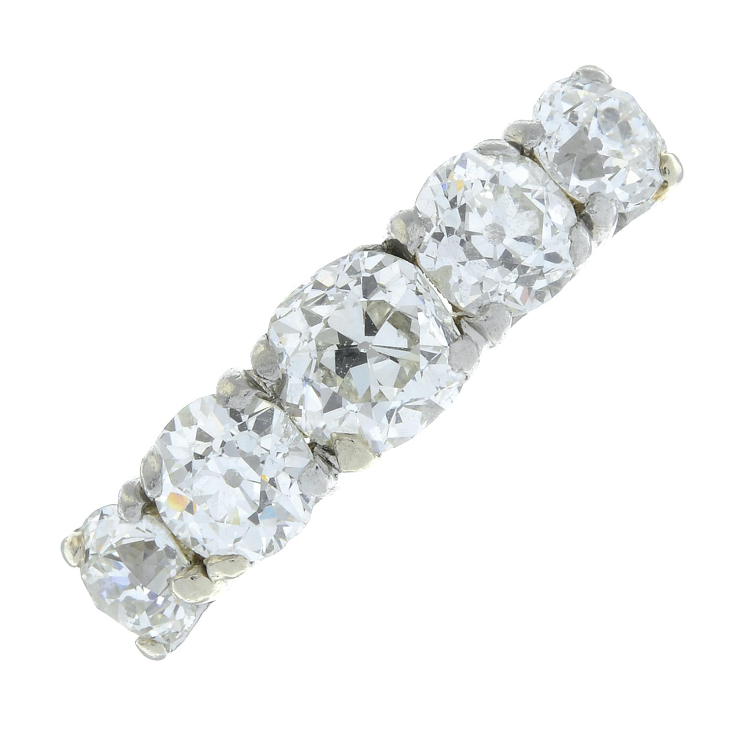 An early 20th century platinum graduated old-cut diamond five-stone ring. - Image 2 of 5