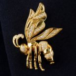 An 18ct gold pavé-set diamond wasp brooch, by Kat Florence.