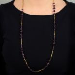 An early to mid 20th century 18ct gold graduated amethyst bead single-strand necklace.