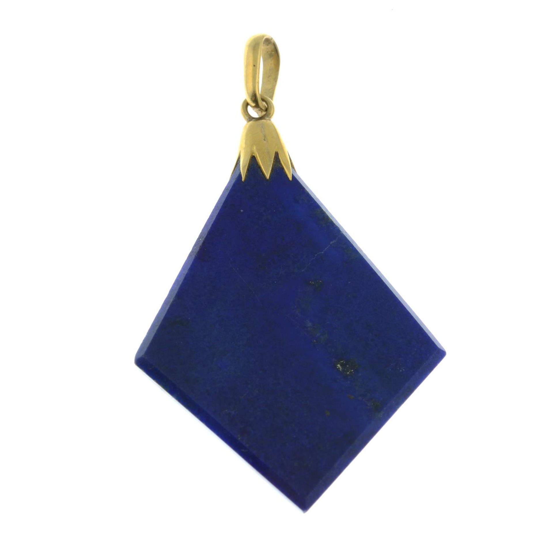 A late Victorian gold lapis lazuli pendant. - Image 3 of 4