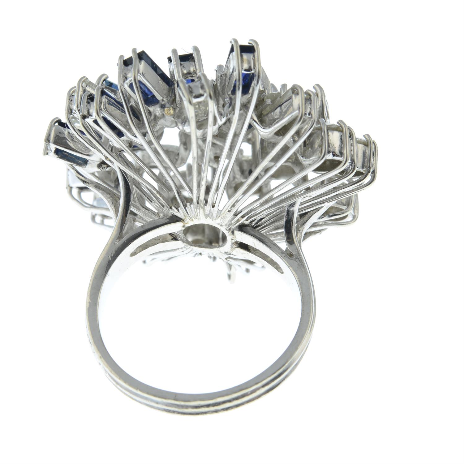 A mid 20th century 18ct gold vari-cut diamond and sapphire cocktail ring. - Image 4 of 5