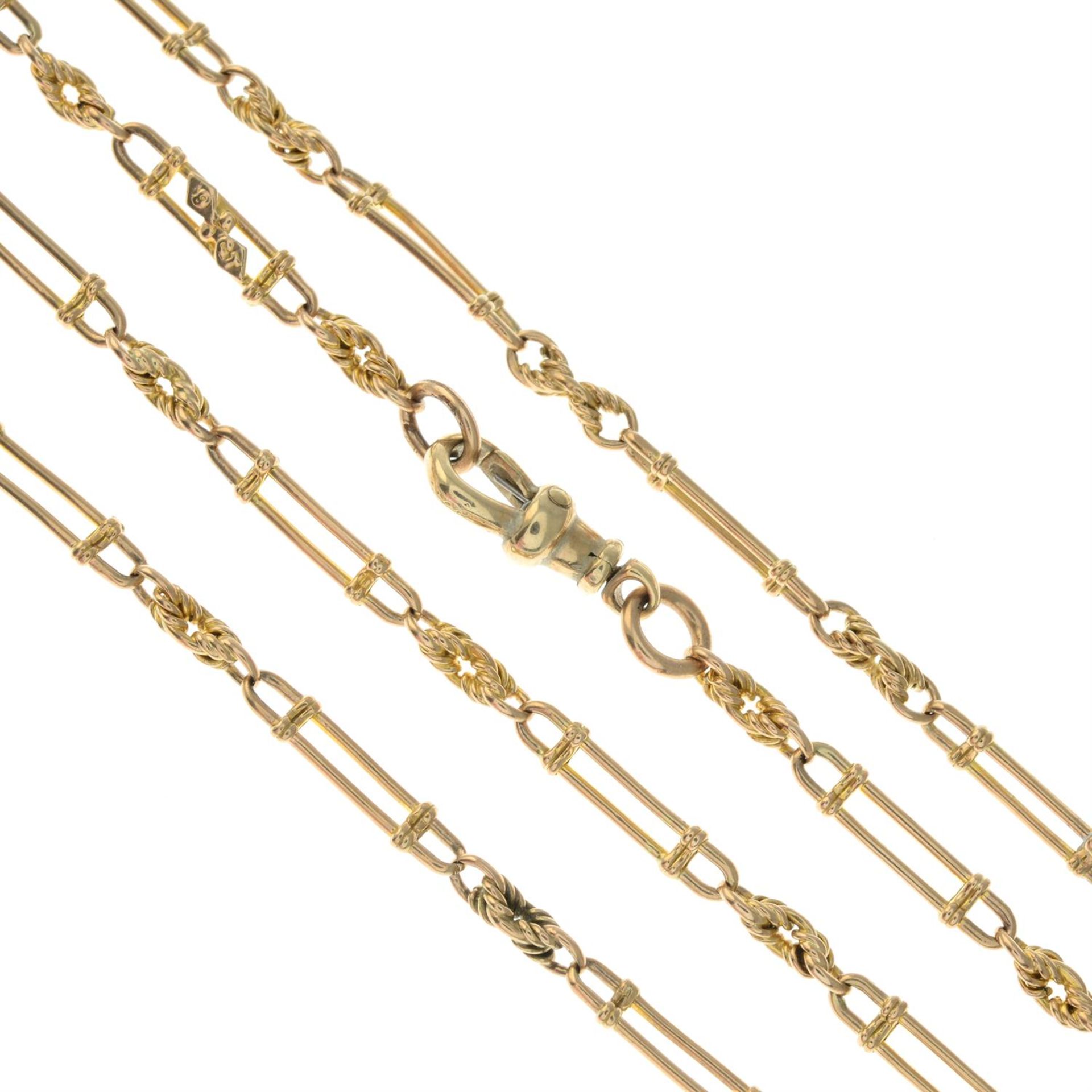 A late Victorian 9ct gold longuard chain, with later albert clasp. - Image 3 of 3