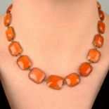 A Georgian gold carnelian panel necklace.