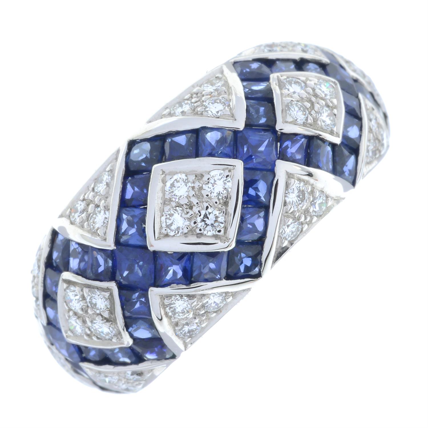 A limited edition 18ct gold calibre-cut sapphire and pavé-set diamond ring, by Fabergé. - Image 2 of 5