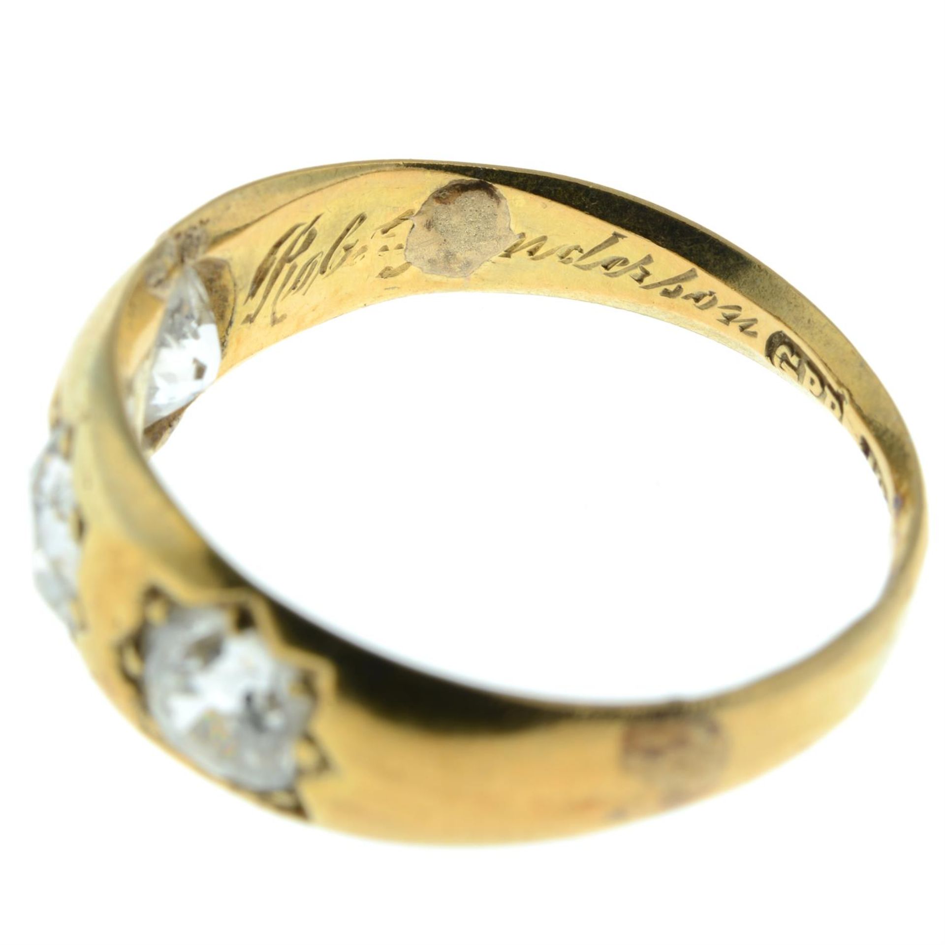 A mid Victorian 18ct gold old-cut diamond three-stone band ring. - Image 5 of 7