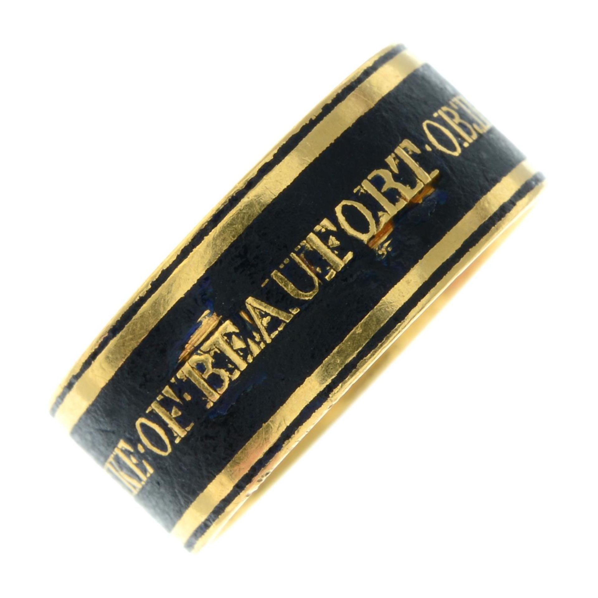 A Georgian 22ct gold black enamel mourning ring, marked for Henry Somerset, 5th Duke of Beaufort'. - Image 2 of 5