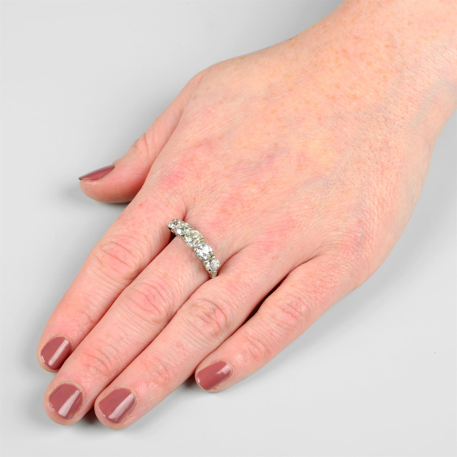 An early 20th century platinum graduated old-cut diamond five-stone ring. - Image 5 of 5
