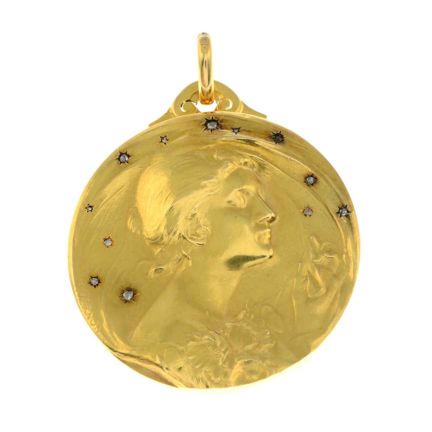 An Art Nouveau gold 'The Night' pendant, with rose-cut diamond 'star' highlights, - Image 2 of 3