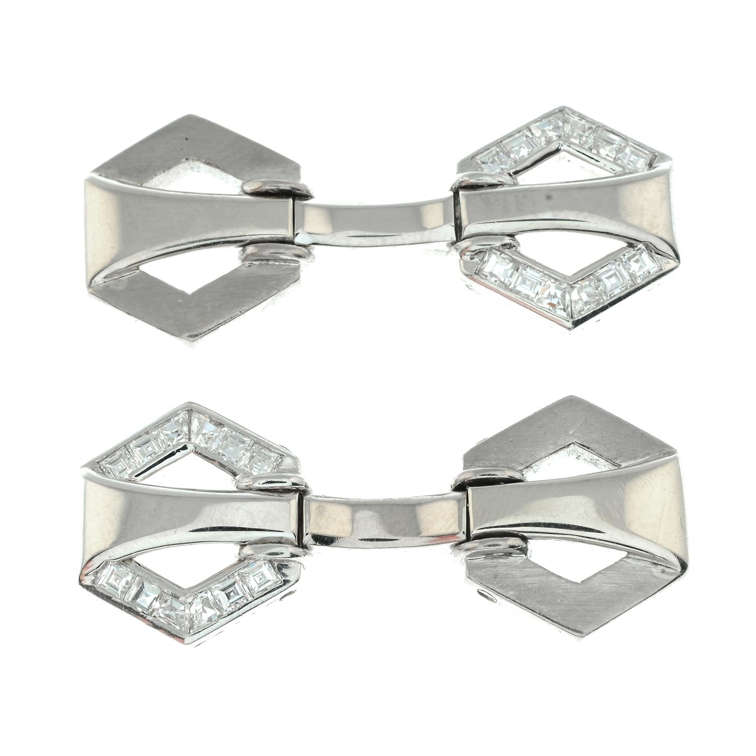 A pair of vari-cut diamond hexagonal-shape cufflinks. - Image 2 of 3