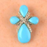 A turquoise and diamond stylised cross pendant.