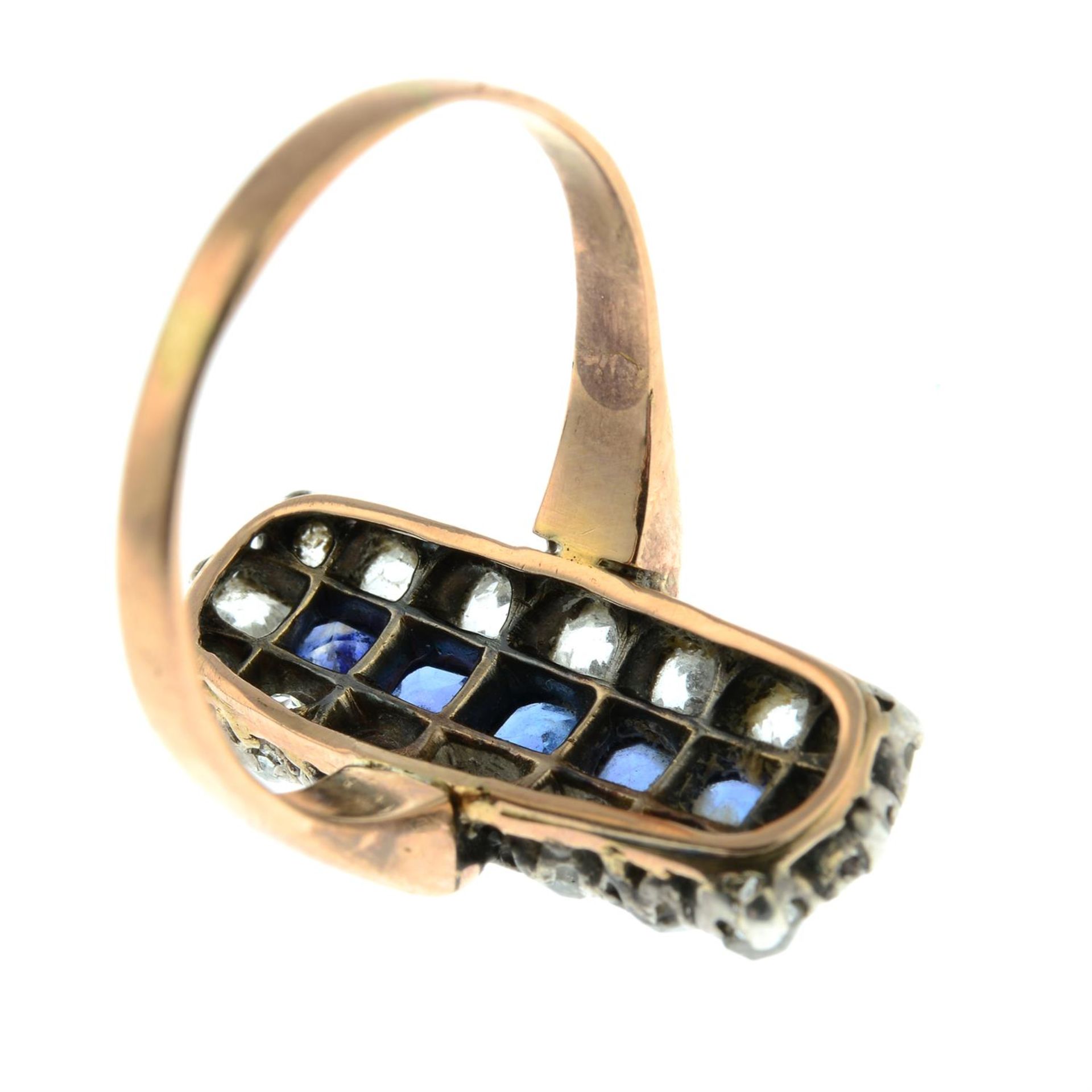 An early 20th century silver and gold old-cut diamond and sapphire dress ring, with replacement - Image 4 of 5