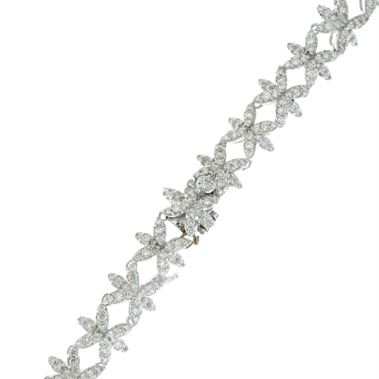 A necklace, designed as a series of graduated brilliant-cut diamond flowers, with cultured pearl - Image 4 of 4