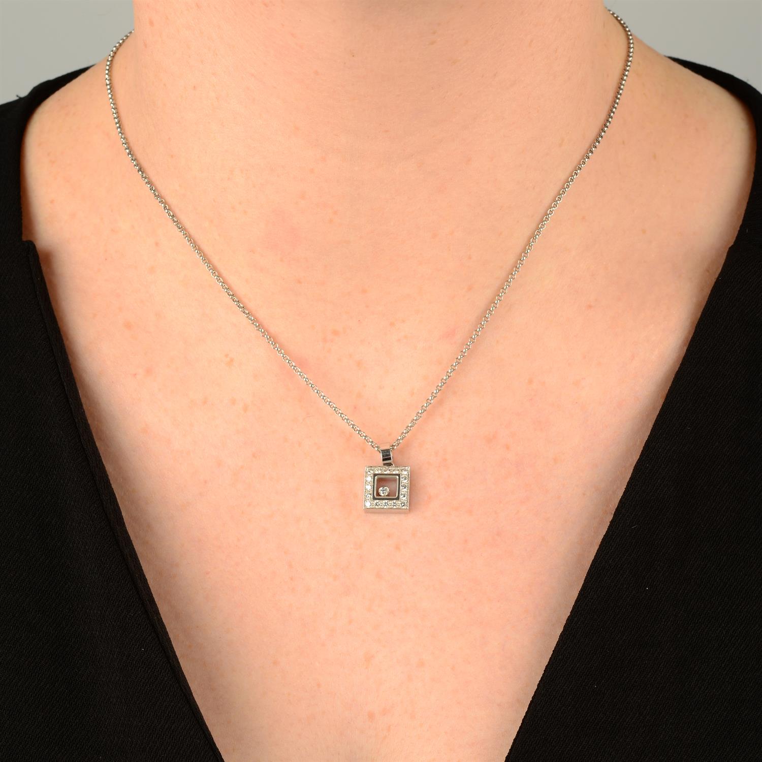 An 18ct gold 'Happy Diamonds' square-shape pendant, with chain, by Chopard. - Image 5 of 5