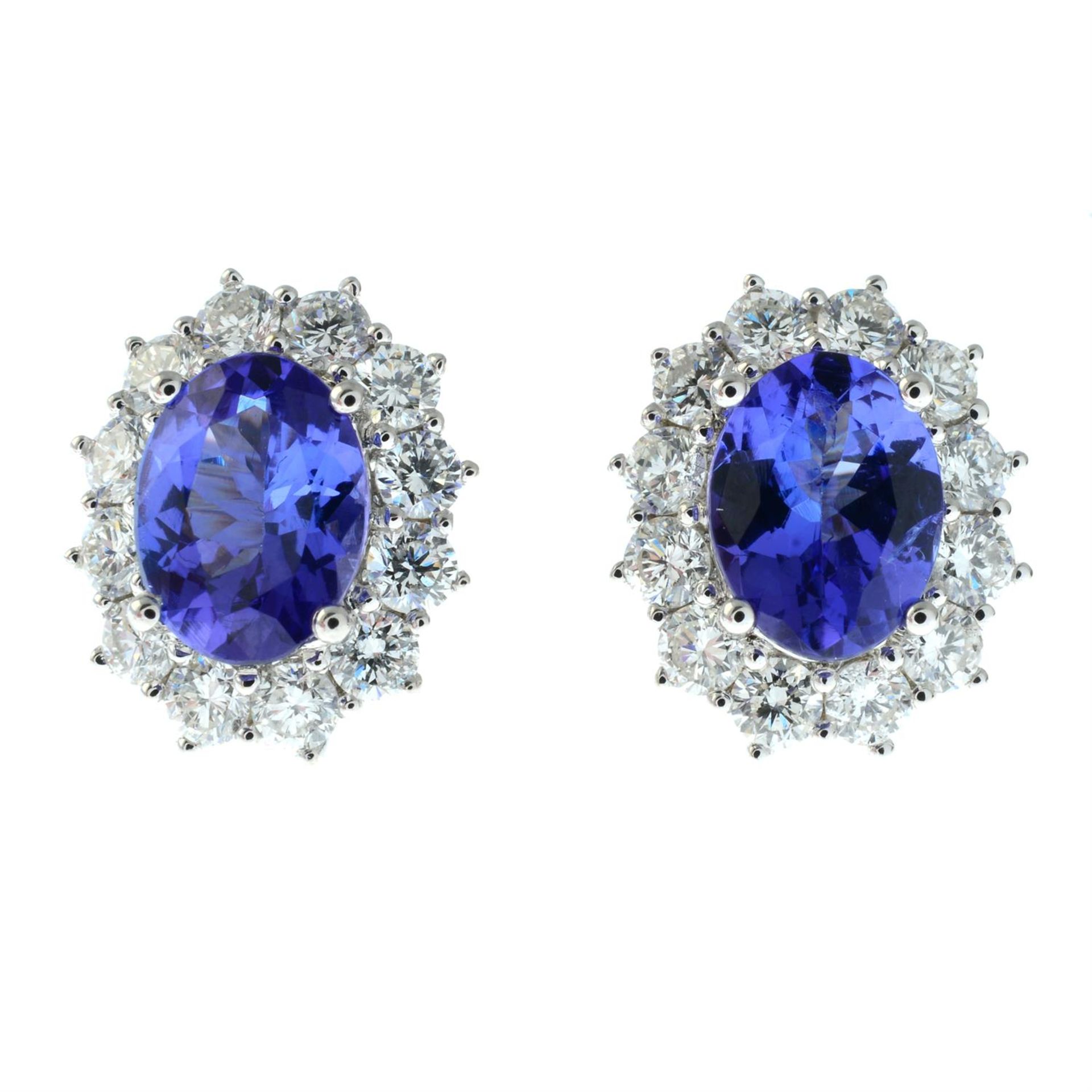 A pair of 18ct gold tanzanite and brilliant-cut diamond cluster earrings. - Image 2 of 3