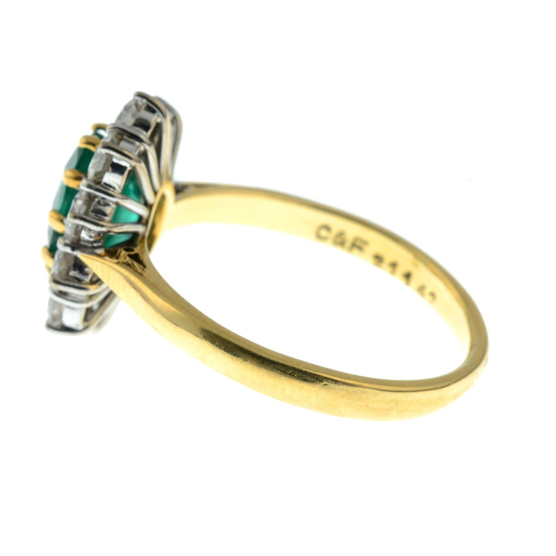 An 18ct gold emerald and brilliant-cut diamond cluster ring, by Cropp & Farr. - Image 3 of 5