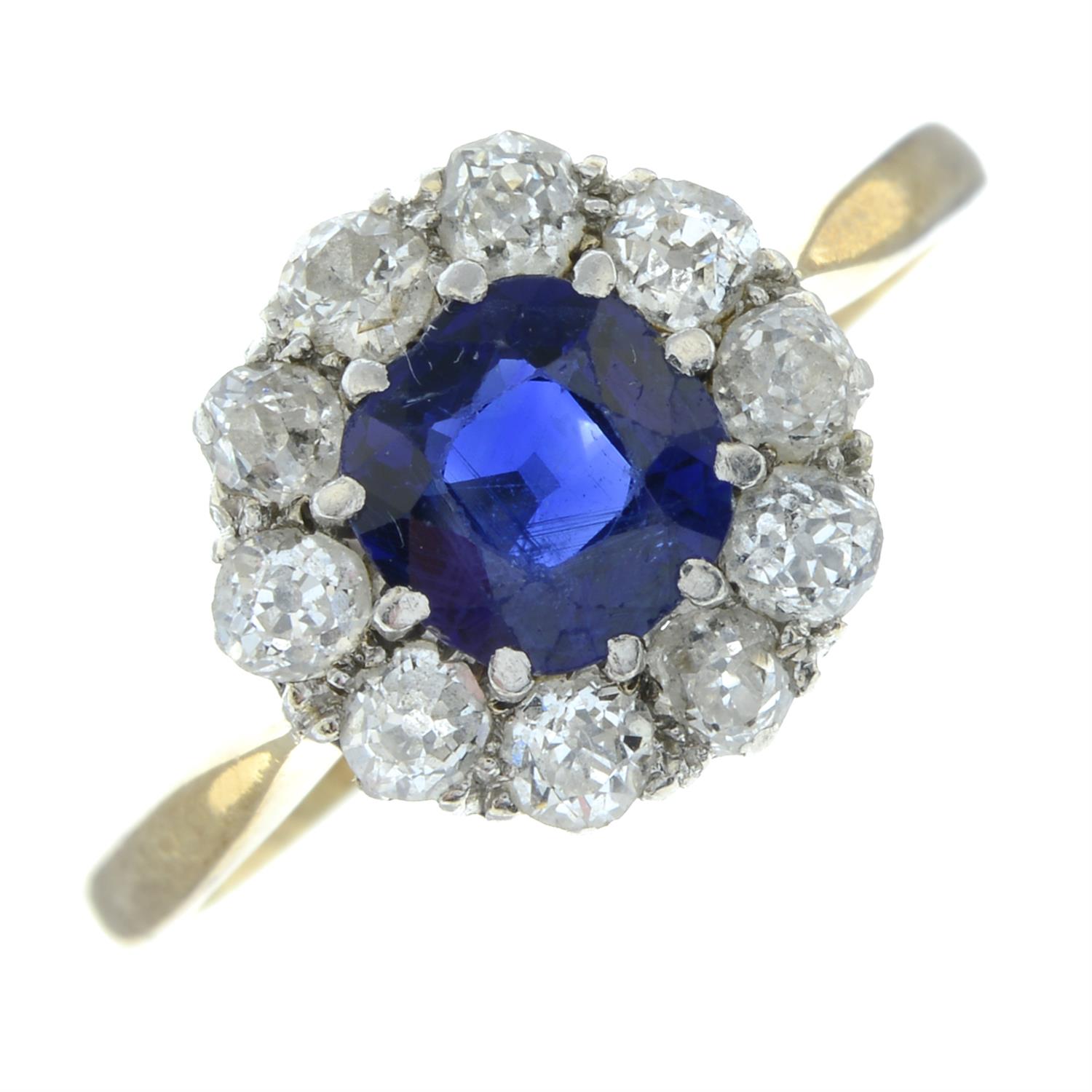 An early to mid 20th century 18ct gold sapphire and old-cut diamond cluster ring. - Image 2 of 5