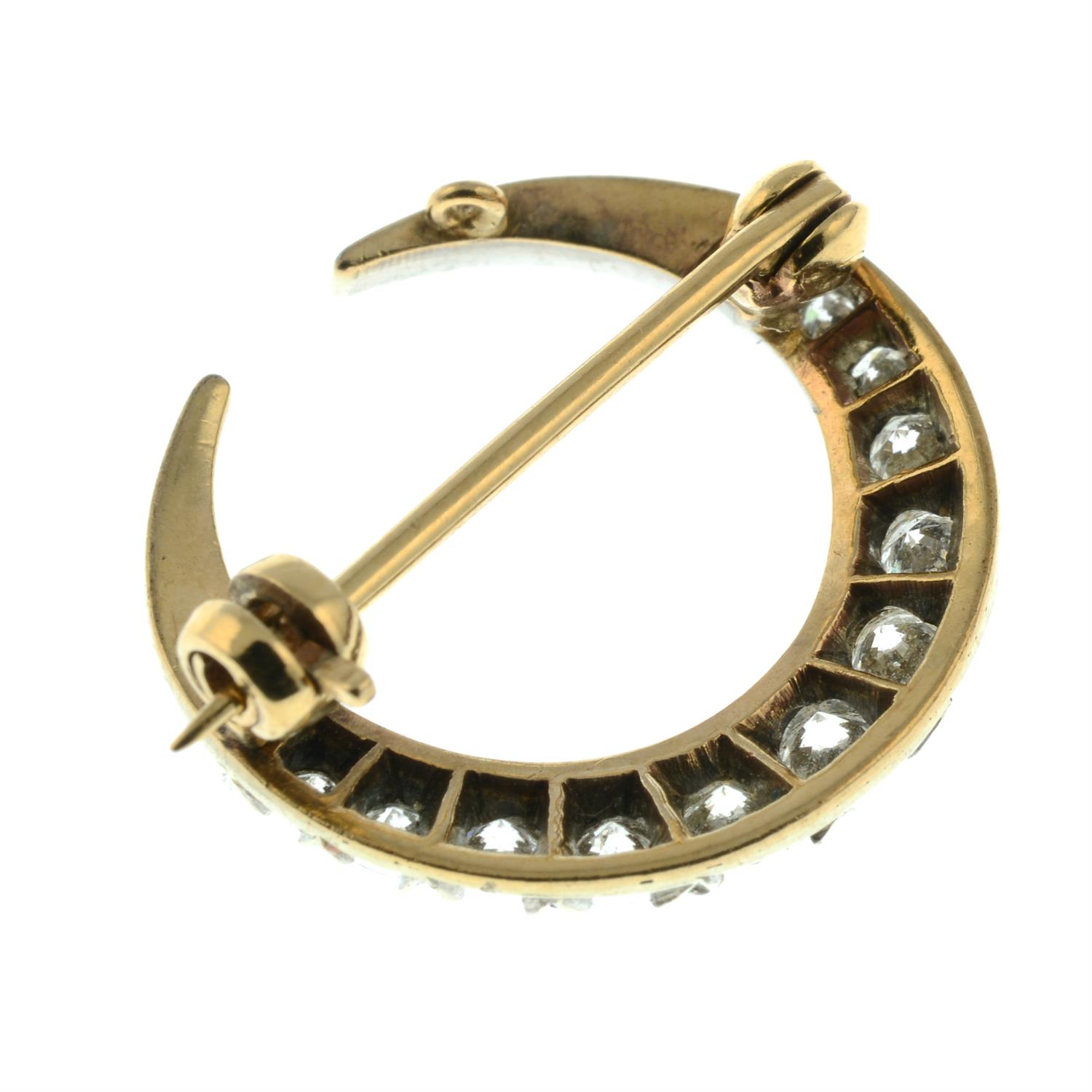 A brilliant and single-cut diamond crescent moon brooch. - Image 3 of 4